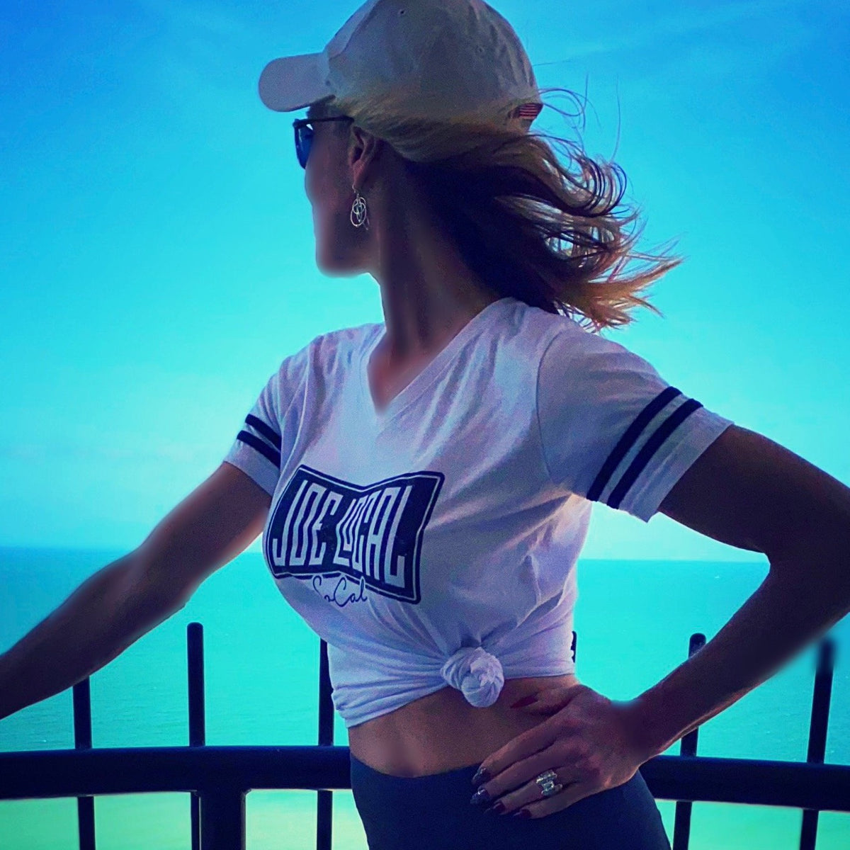 Joe Local SoCal Women’s Varsity T-Shirt with Blue or Black Joe Local Logo